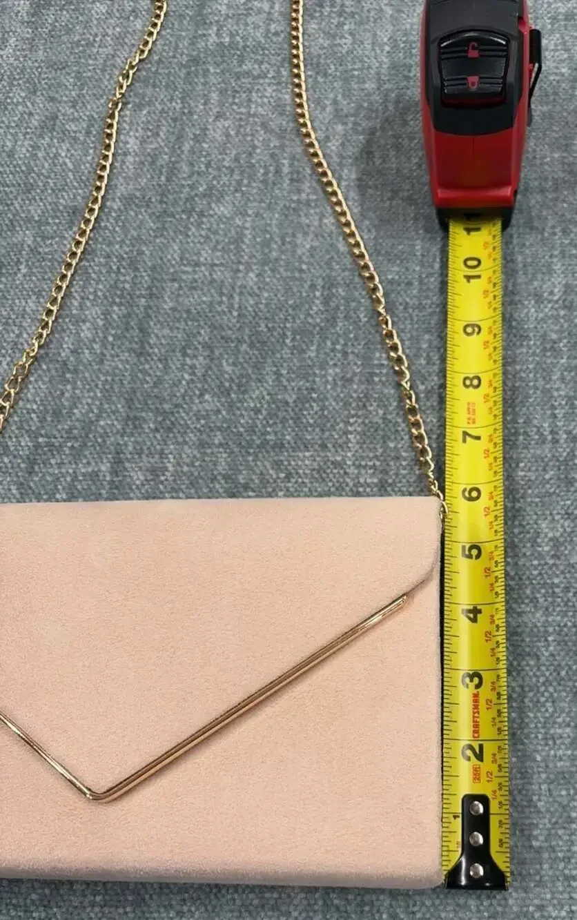 Blush Pink Faux Suede Envelope Clutch with Gold Tone Chain